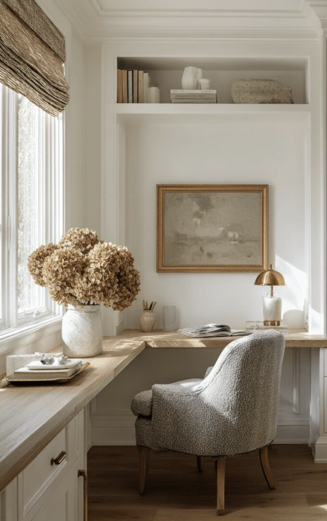 Home-Office-Design-with-floating-desk-and-light-colored-walls